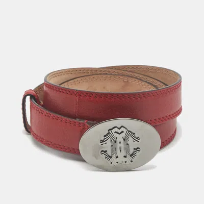 Pre-owned Roberto Cavalli Rc Logo 85 Cm Buckle Belt Red Leather