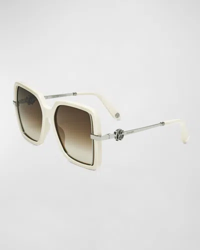 Roberto Cavalli Rc Logo Acetate & Metal Square Sunglasses In White