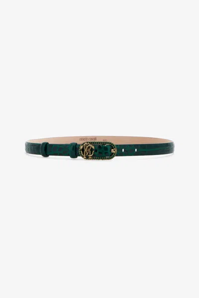Roberto Cavalli Rc Logo Belt In Dark Green