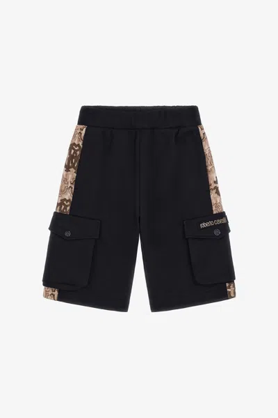 Roberto Cavalli Rc Logo Cotton Shorts In Black
