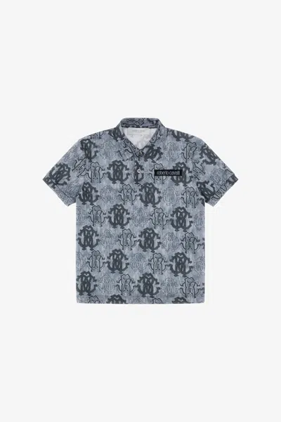 Roberto Cavalli Rc Logo Polo In Grey/blue