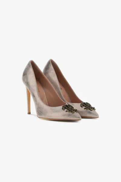 Roberto Cavalli Rc Logo Pump In Gold/nude