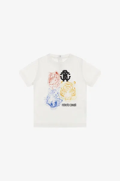 Roberto Cavalli Babies' Rc Logo T-shirt In White