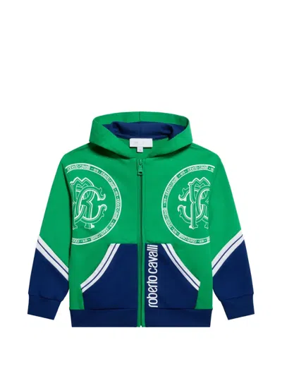 Roberto Cavalli Kids' Rc Logo-print Zip-up Hoodie In Green
