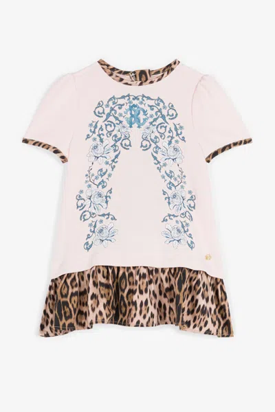 Roberto Cavalli Kids' Rc Monogram And Leopard-print Dress In Pink