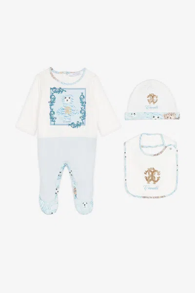 Roberto Cavalli Rc Monogram And Teddy Bear-print Babygrow Set In Light Blue