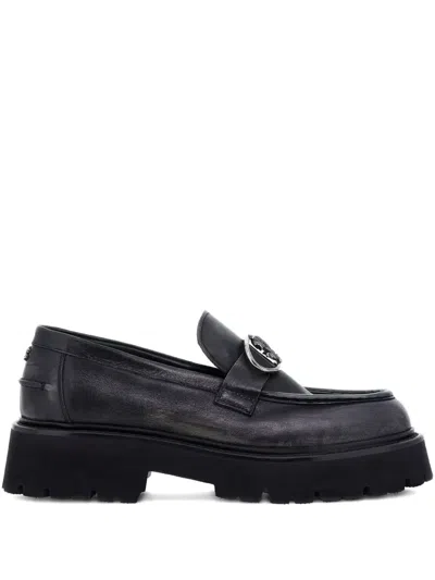 Roberto Cavalli Rc Monogram-buckle Loafers In Black