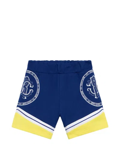 Roberto Cavalli Babies' Rc Monogram Colour-block Shorts In Blue