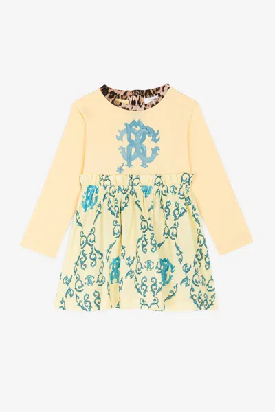 Roberto Cavalli Kids' Rc Monogram Cotton Dress In Yellow