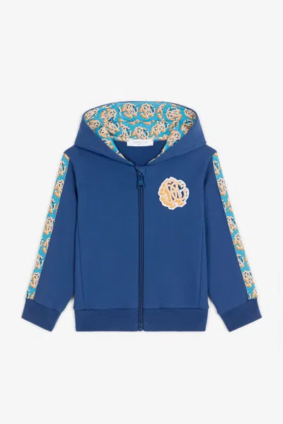 Roberto Cavalli Rc Monogram Cotton Hoodie In Blue