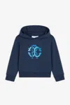Roberto Cavalli Rc Monogram Cotton Hoodie In Dark Blue