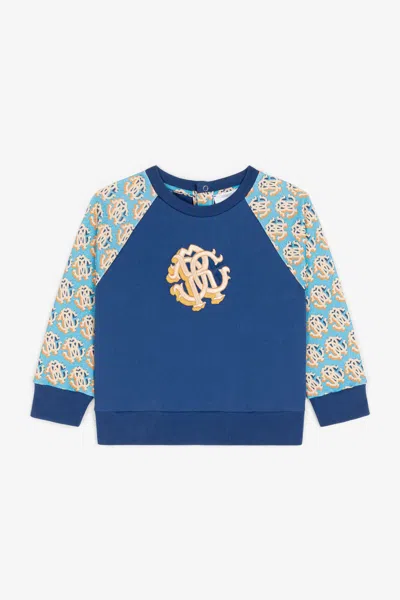 Roberto Cavalli Rc Monogram Cotton Sweatshirt In Blue