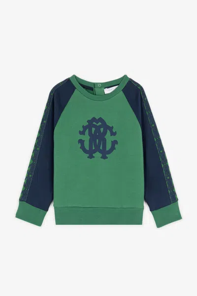Roberto Cavalli Babies' Rc Monogram Cotton Sweatshirt In Green
