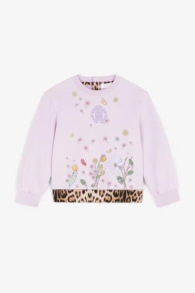 Roberto Cavalli Kids' Rc Monogram Cotton Sweatshirt In Purple