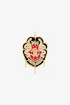 Roberto Cavalli Monogram Crest Statement Earrings In Oro/nero/cry