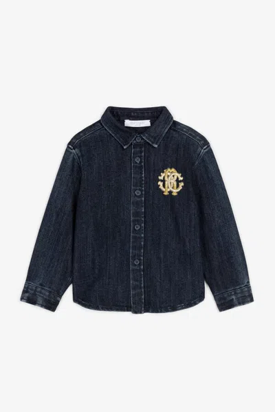 Roberto Cavalli Babies' Rc Monogram Denim Shirt In Dark Blue