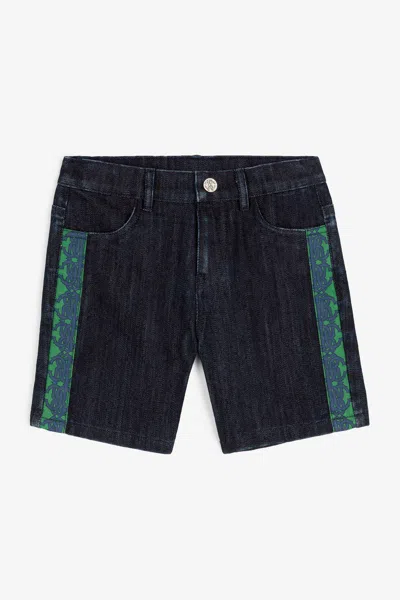 Roberto Cavalli Rc Monogram Denim Shorts In Dark Blue