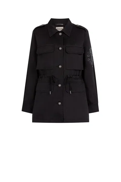 Roberto Cavalli Rc Monogram Drawstring Jacket In Black