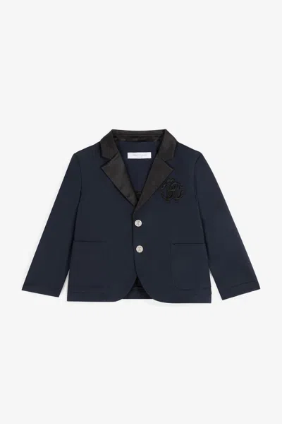 Roberto Cavalli Rc Monogram-embroidered Cotton Blazer In Dark Blue