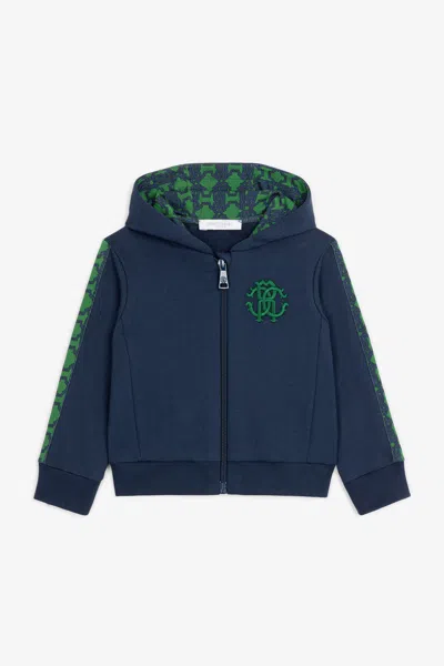 Roberto Cavalli Rc Monogram-embroidered Cotton Hoodie In Dark Blue