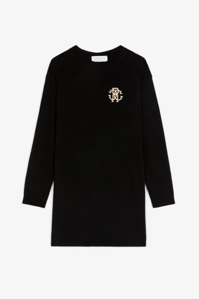 Roberto Cavalli Rc Monogram-embroidered Dress In Black