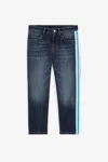 Roberto Cavalli Rc Monogram-embroidered Side-stripe Jeans In Dark Blue