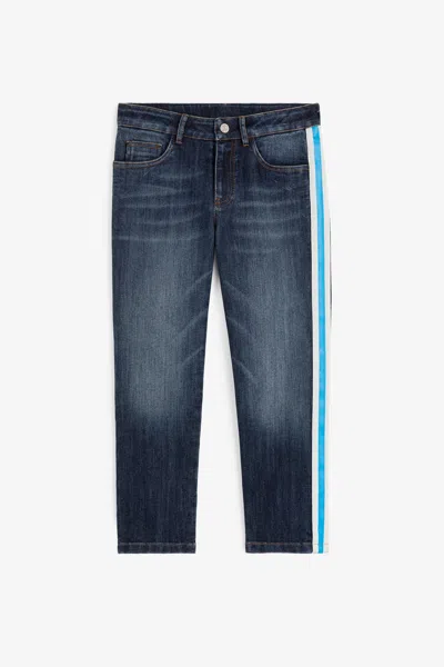 Roberto Cavalli Rc Monogram-embroidered Side-stripe Jeans In Dark Blue