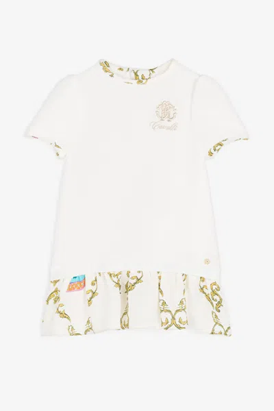 Roberto Cavalli Rc Monogram-embroidered Silk Dress In White