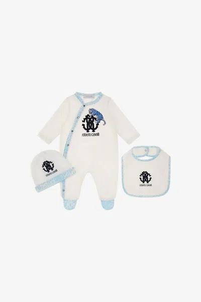 Roberto Cavalli Rc Monogram Embroidery Babygrow Set In Light Blue