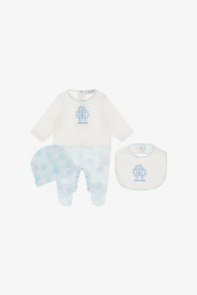 Roberto Cavalli Rc Monogram-embroidery Babygrow Set In Light Blue