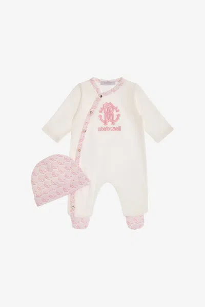 Roberto Cavalli Rc Monogram Embroidery Babygrow Set In Pink
