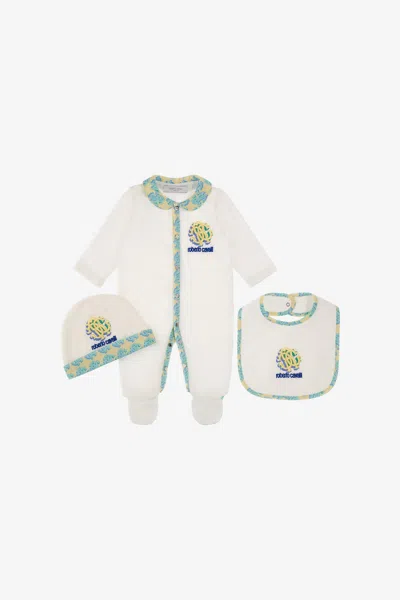 Roberto Cavalli Rc Monogram Embroidery Babygrow Set In White