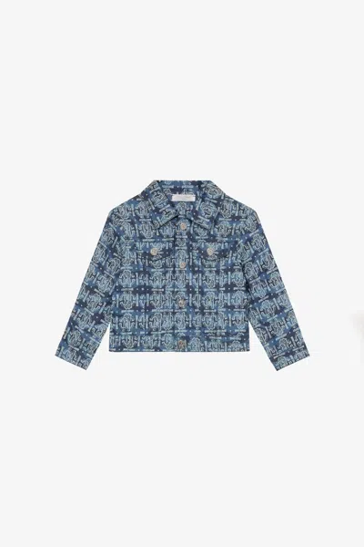 Roberto Cavalli Rc Monogram Jacket With Lettering In Light Blue/dark Blue