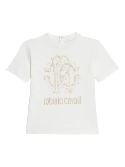 Roberto Cavalli Babies' Rc Monogram Logo T-shirt In White