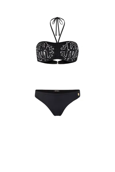 Roberto Cavalli Rc Monogram-print Bikini In Black