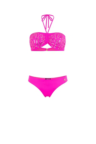 Roberto Cavalli Rc Monogram-print Bikini In Fuchsia