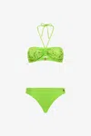 Roberto Cavalli Rc Monogram-print Bikini In Light Green