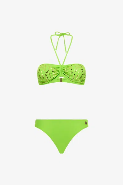 Roberto Cavalli Rc Monogram-print Bikini In Light Green