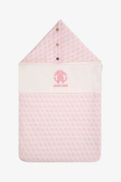 Roberto Cavalli Rc Monogram Print Cotton Baby Nest In Pink