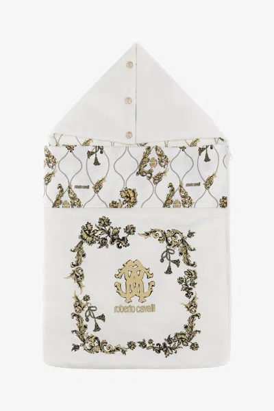 Roberto Cavalli Rc Monogram Print Cotton Baby Nest In White