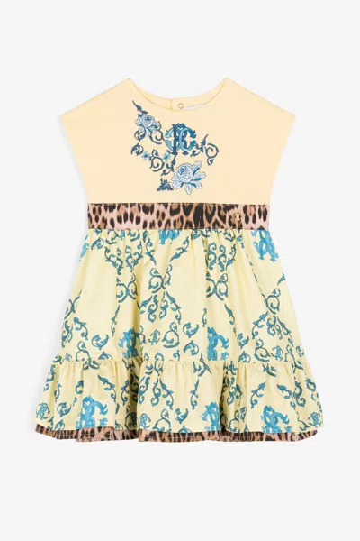 Roberto Cavalli Rc Monogram-print Cotton Dress In Yellow