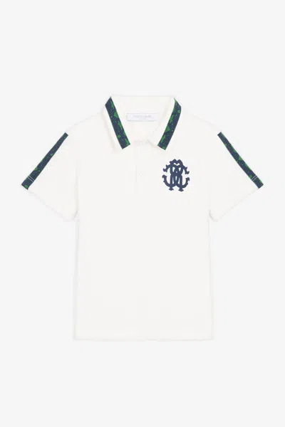 Roberto Cavalli Rc Monogram-print Cotton Polo Shirt In White