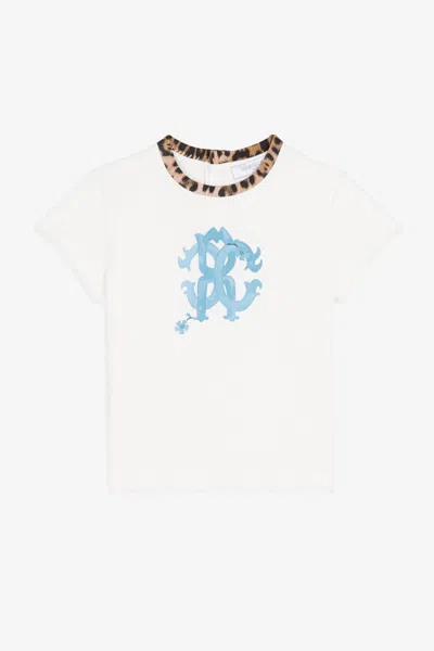Roberto Cavalli Rc Monogram-print Cotton T-shirt In White