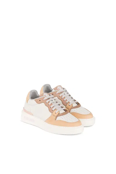 Roberto Cavalli Rc Monogram-print Sneakers In White/nude Pink