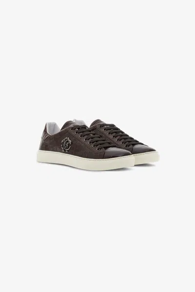 Roberto Cavalli Rc Monogram Snekaers In Dark Brown