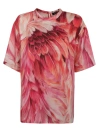 ROBERTO CAVALLI REAR KEYHOLE FEATHER PRINT T-SHIRT