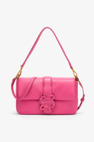 Roberto Cavalli Rectangular Bag With Mirror Snake In Fuchsia