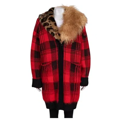 Pre-owned Roberto Cavalli Red Checkered Wool Mohair Cardigan Sz.40/s