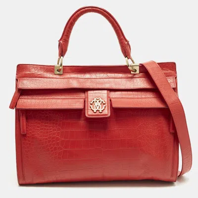 Pre-owned Roberto Cavalli Red Croc Embossed Leather Top Handle Bag