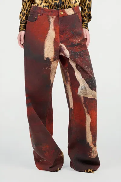 Roberto Cavalli Red Faded-dye Effect Denim Jeans In Multi